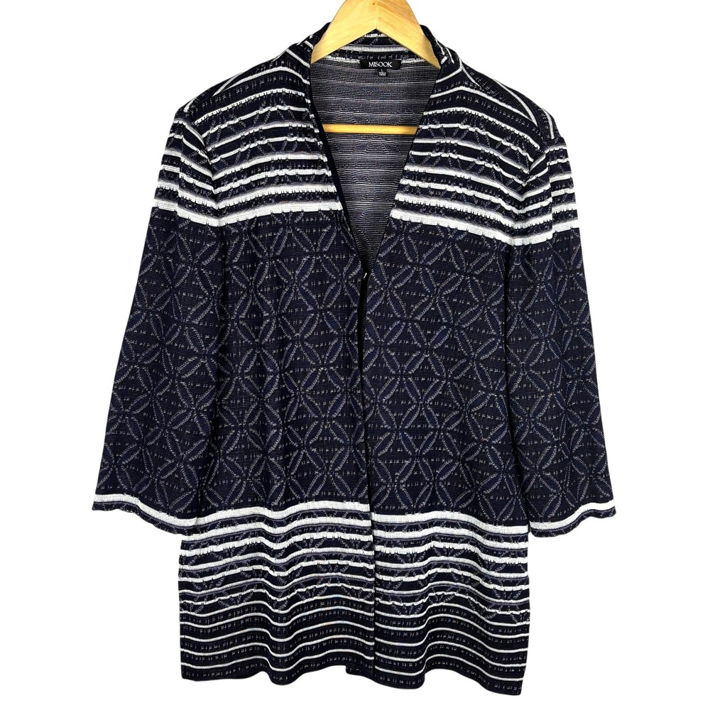 Misook Women Knit Cardigan Sweater Jacket Sz L LongSleeve Business Office Career